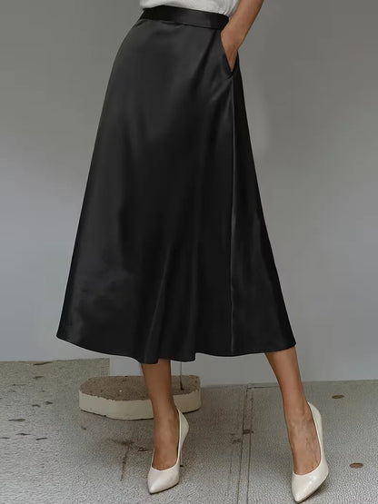 Satin Midi Skirt with High Waist