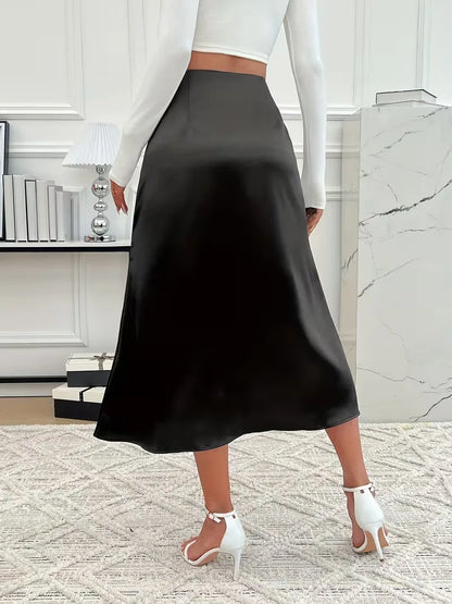 Satin Midi Skirt with High Waist