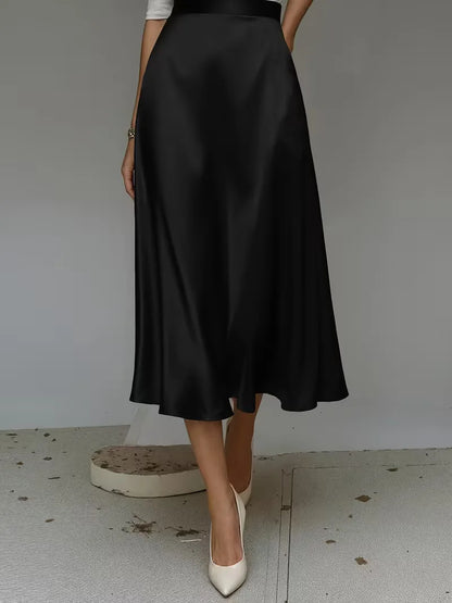 Satin Midi Skirt with High Waist