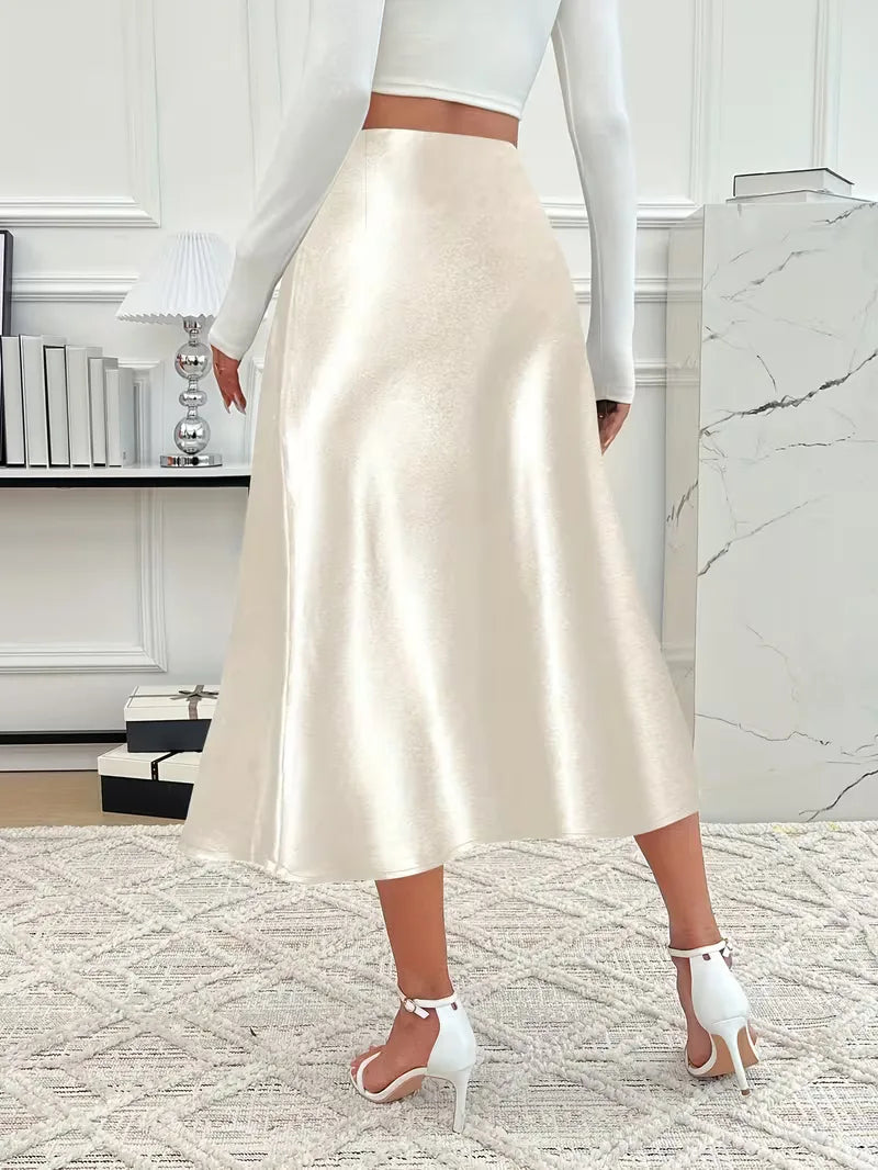 Satin Midi Skirt with High Waist