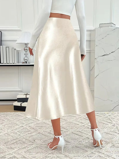 Satin Midi Skirt with High Waist