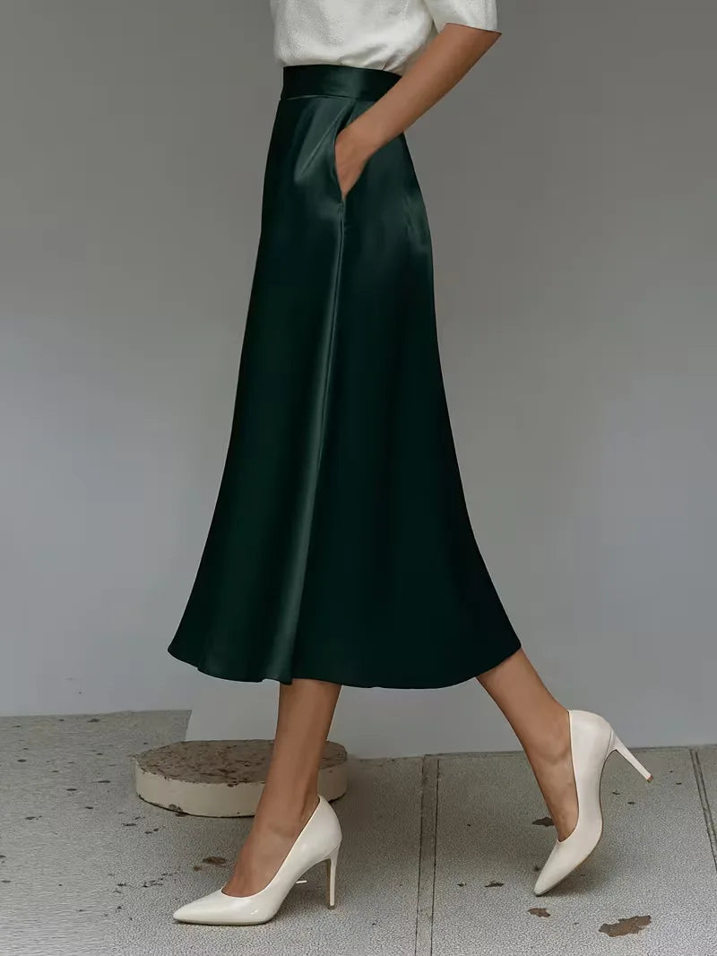 Satin Midi Skirt with High Waist