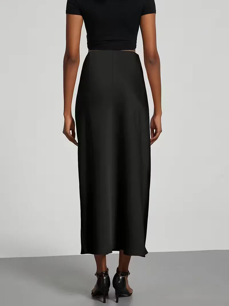 Satin Midi Skirt with High Waist