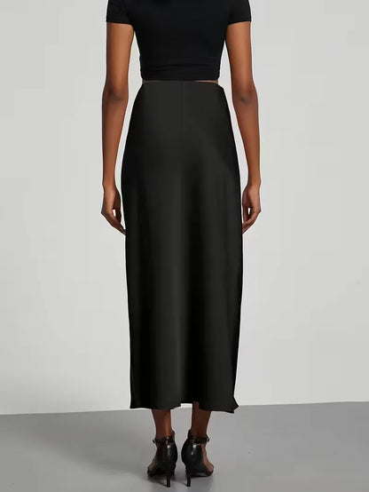 Satin Midi Skirt with High Waist