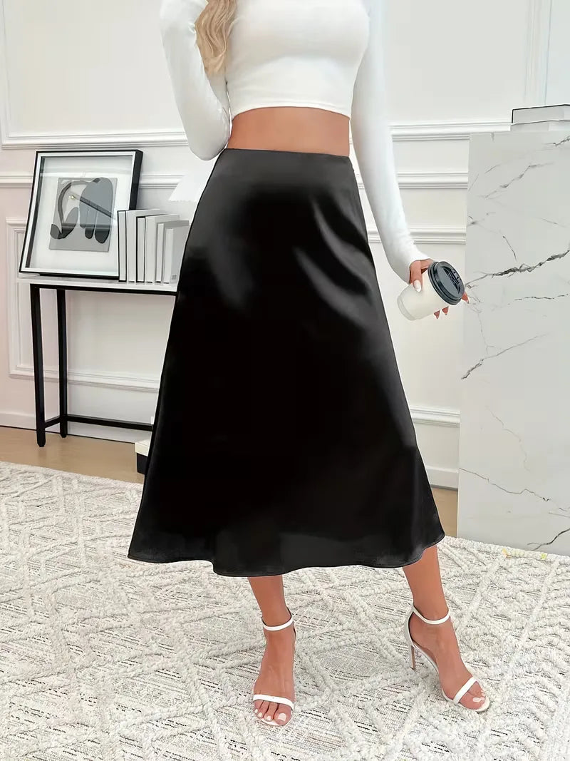 Satin Midi Skirt with High Waist