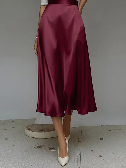 Satin Midi Skirt with High Waist