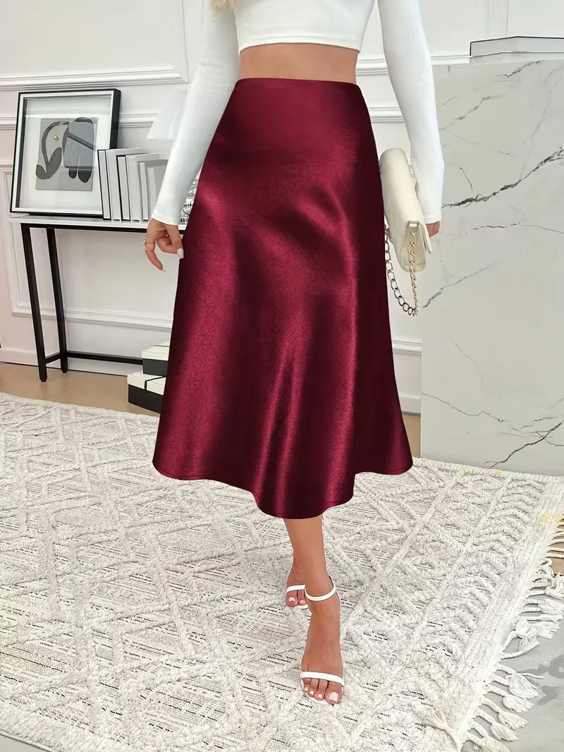 Satin Midi Skirt with High Waist