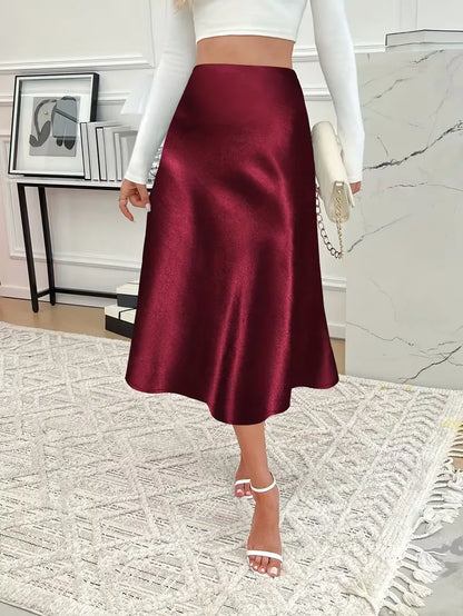 Satin Midi Skirt with High Waist
