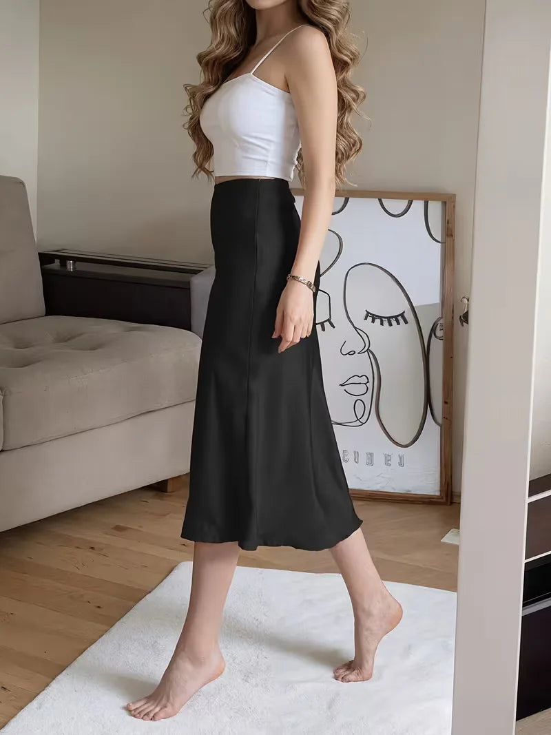 Satin Skirt with High Split