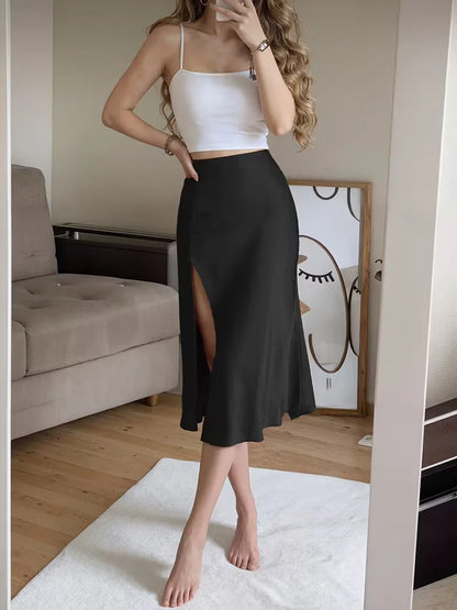 Satin Skirt with High Split