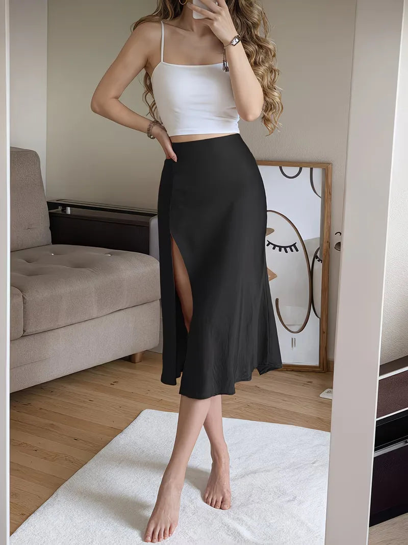 Satin Skirt with High Split