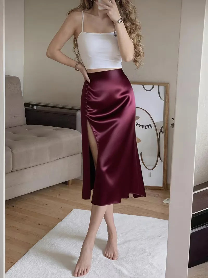 Satin Skirt with High Split