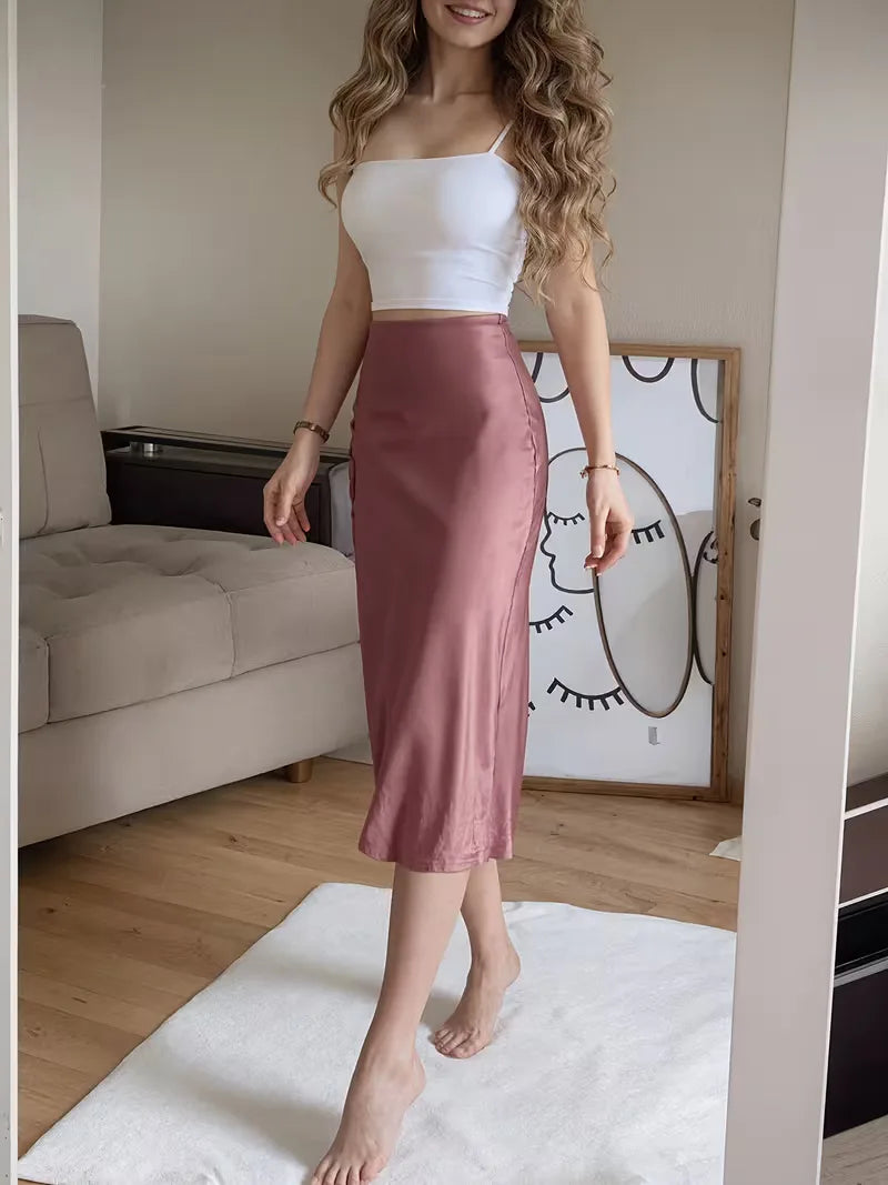 Satin Skirt with High Split