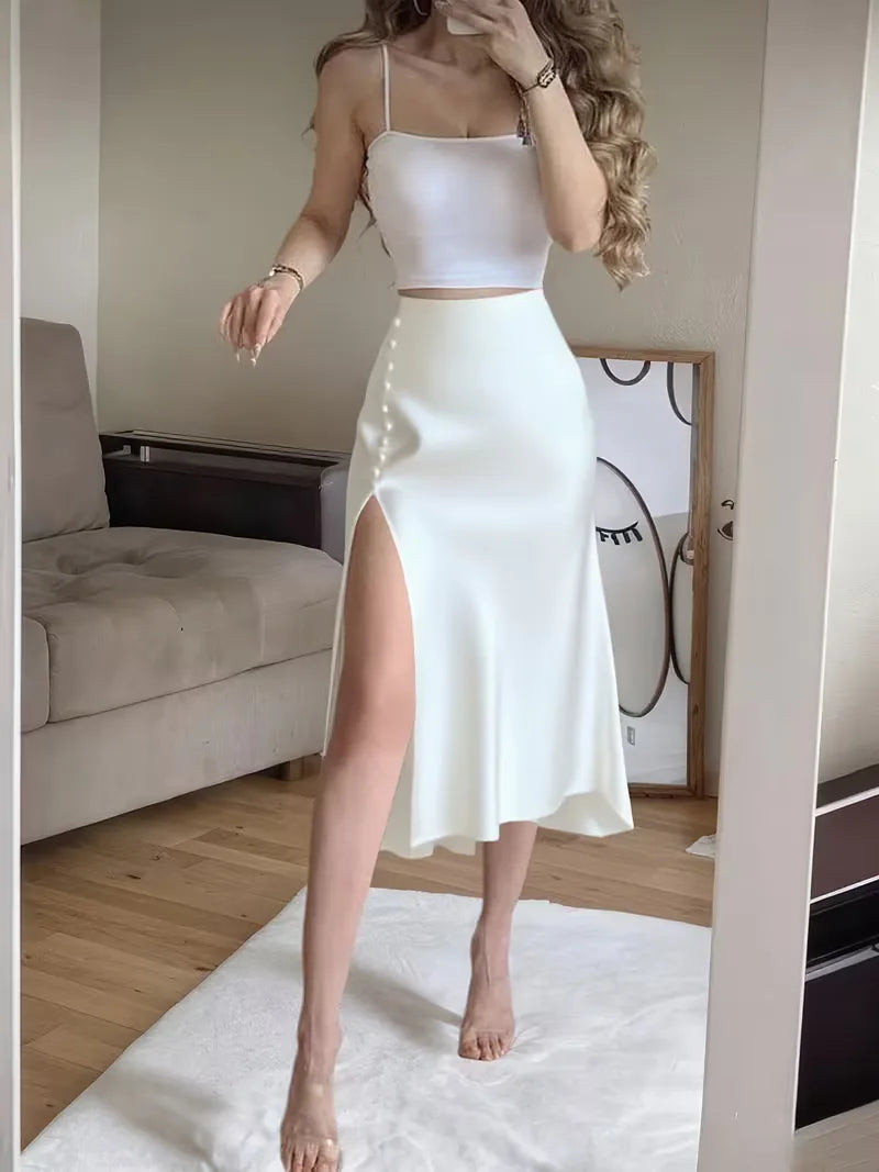 Satin Skirt with High Split