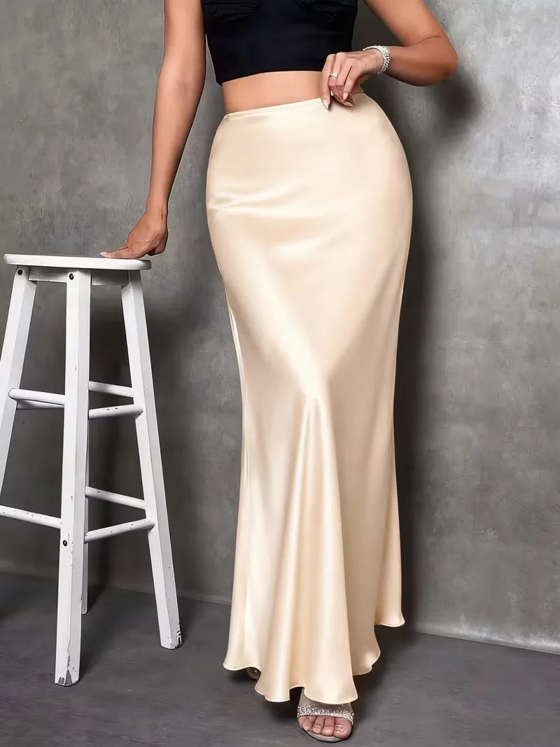 Satin Skirt with High Waist