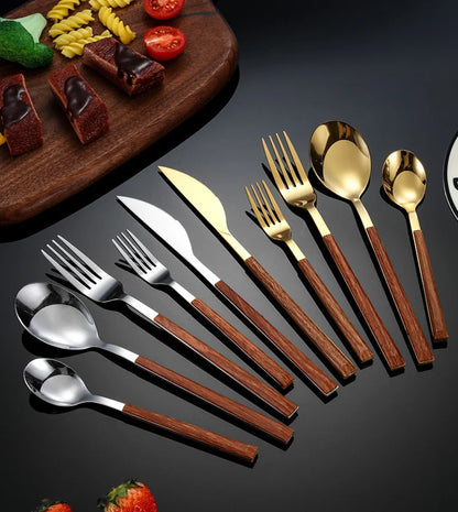 Stainless Steel Cutlery Set - Wooden Handle - Sustainable & Stylish