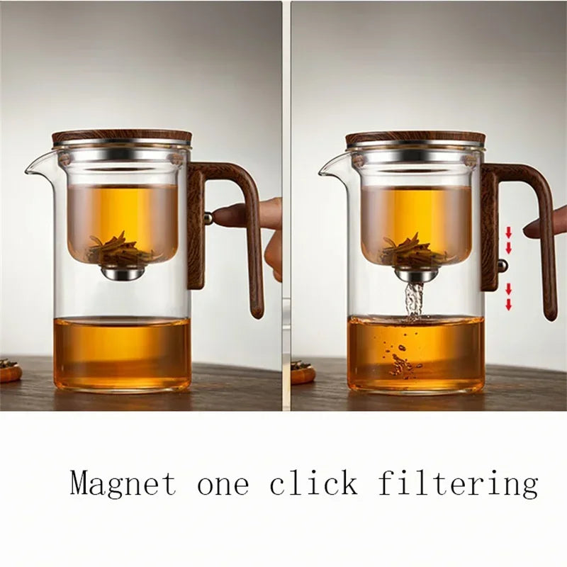 Théière élégante en verre avec infuseur – Infusion raffinée et poignée en bois