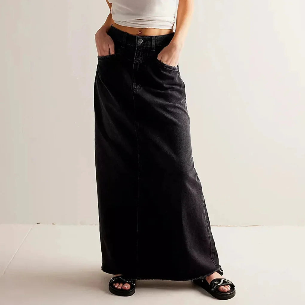 High-waisted straight denim skirt