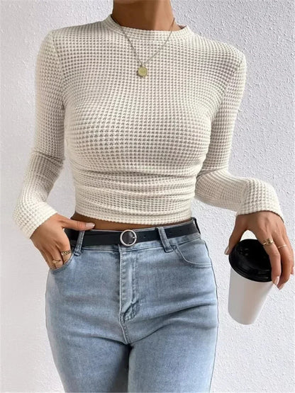 Fitted Crop Top with Long Sleeves and Texture