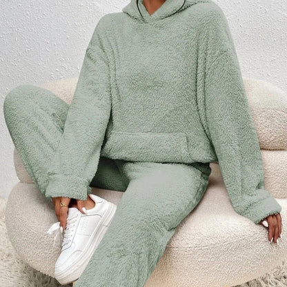 Cuddly teddy loungewear with hood for women - Sandy