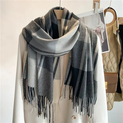 Ladies' Stylish Warm Scarf with Classic Check Design