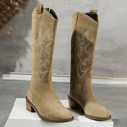 Embroidered Western Cowboy Boots with Low Heel for Women