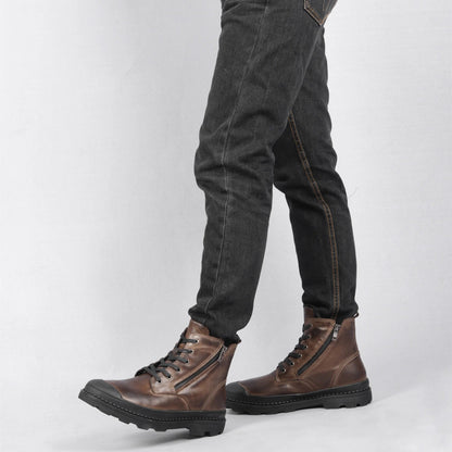 Vintage-Herrenstiefel aus Leder mit Schnürung und Reißverschluss – warm, robust und langlebig