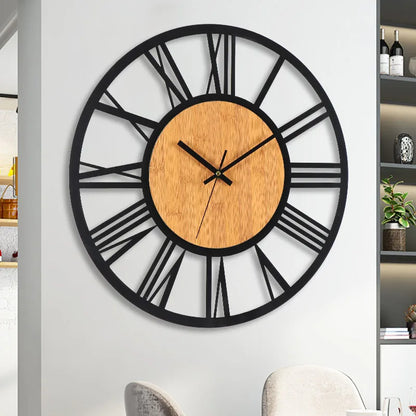 Large Round Wooden Wall Clock - Roman Numerals - Timeless Design