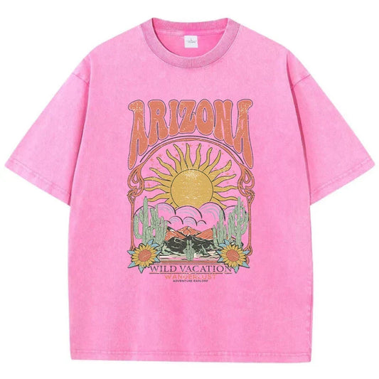 Oversize vintage tričko Arizona pre ženy s potlačou a voľným strihom
