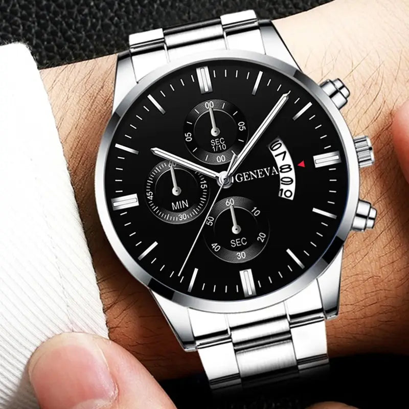 Men's Watch with Calendar, Stainless Steel Band and Scratch-Resistant Hardlex Glass
