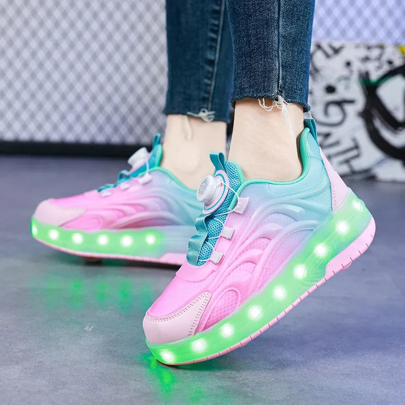 Zapatillas deportivas con ruedas y luces LED para niños – Zapatillas iluminadas para niños y niñas con ruedas recargables por USB