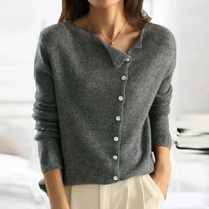 Ladies' Cosy Knitted Cardigan with Button Closure and Wide Neck