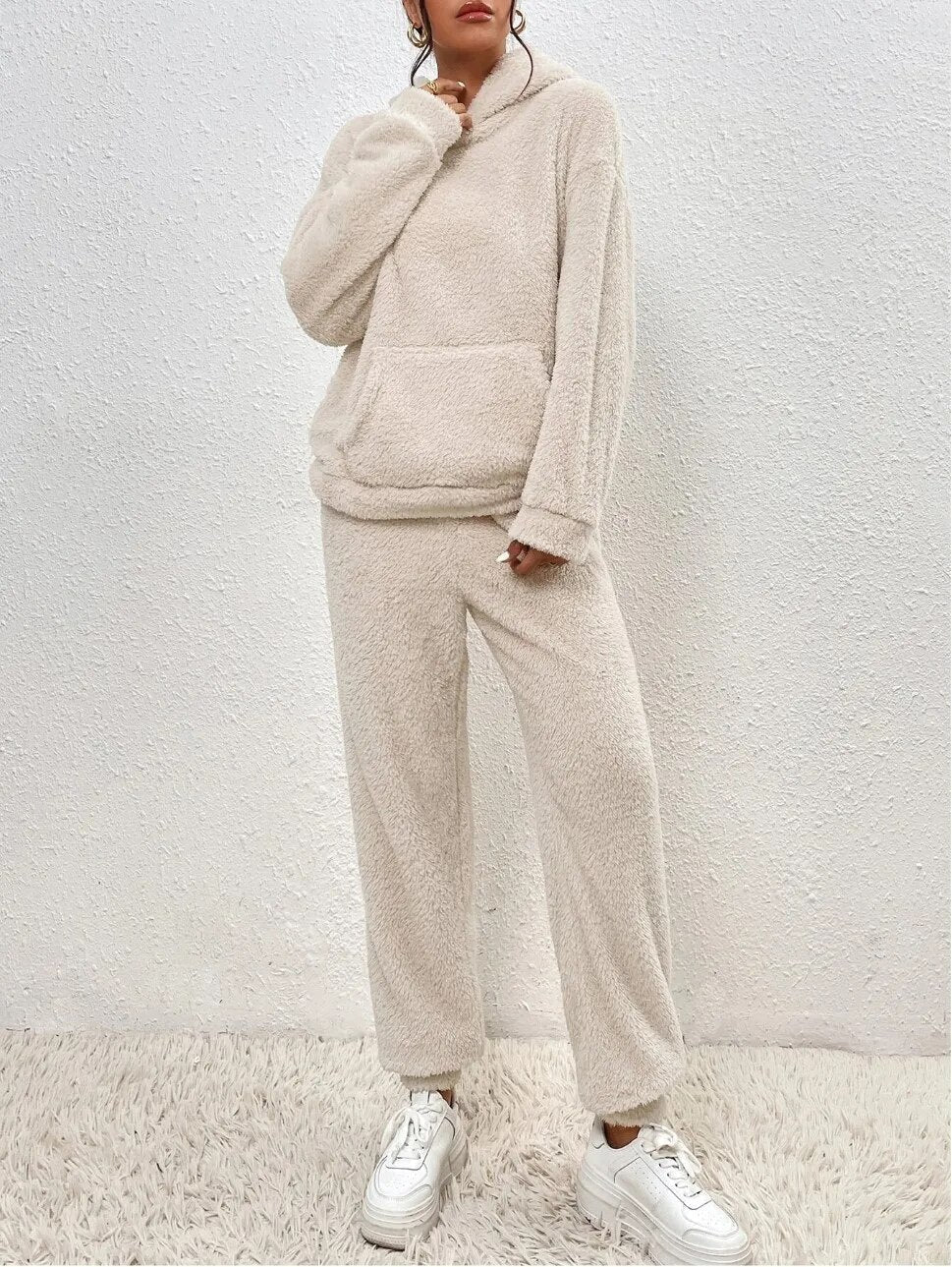 Cuddly teddy loungewear with hood for women - Sandy