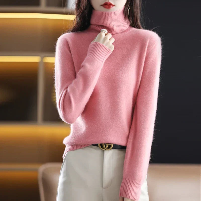 Ladies' Luxe Soft Knitted Roll Neck Jumper with Ribbed Cuffs