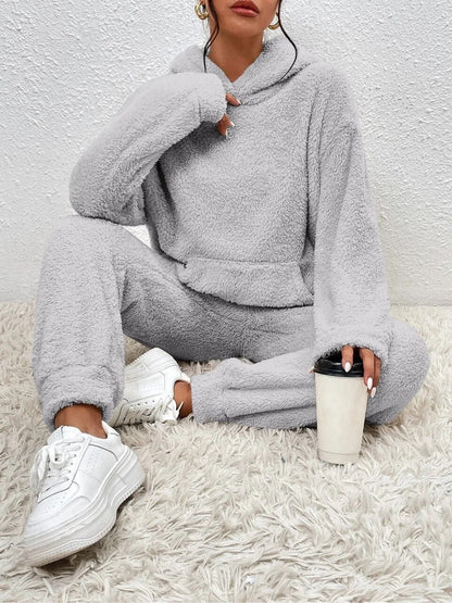 Cuddly teddy loungewear with hood for women - Sandy