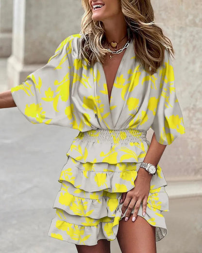 Wrap Dress with Floral Print and Ruffles