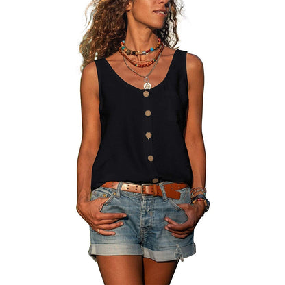 Tank Top with Buttons and Round Neck