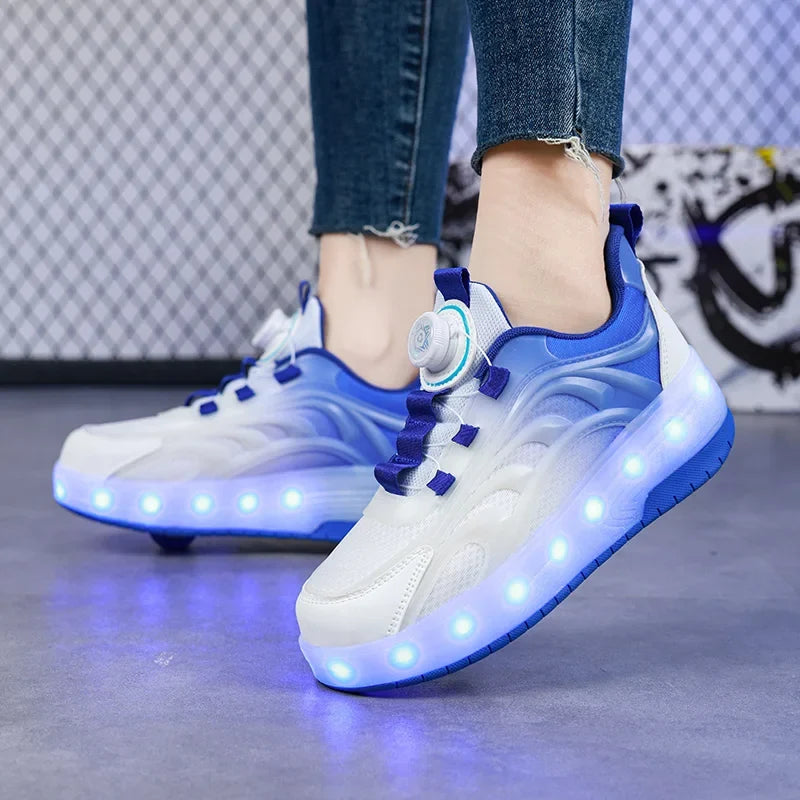 Zapatillas deportivas con ruedas y luces LED para niños – Zapatillas iluminadas para niños y niñas con ruedas recargables por USB