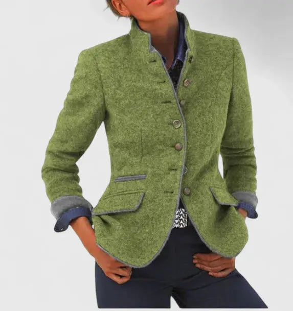 Women's Tailored Blazer with Four Buttons and Contrast Trim