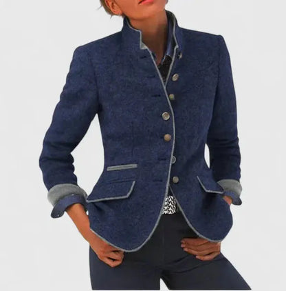 Women's Tailored Blazer with Four Buttons and Contrast Trim