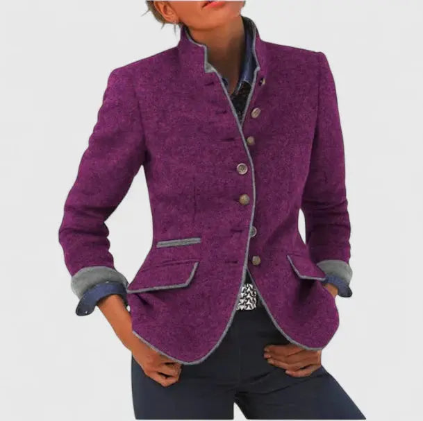 Women's Tailored Blazer with Four Buttons and Contrast Trim