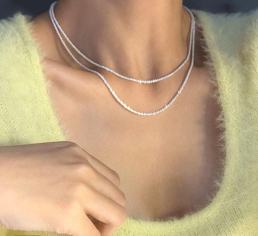 Shiny Double Chain Silver Necklace for Women - Celestial