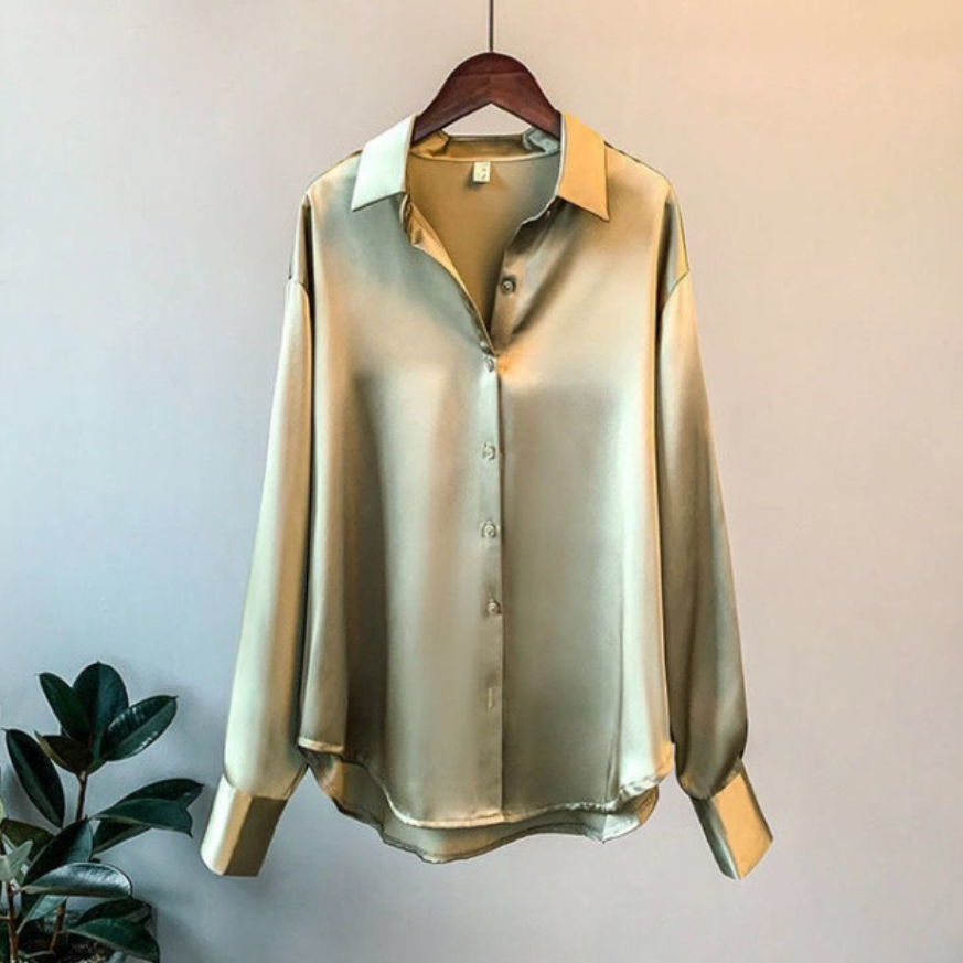 Satin Blouse with Long Sleeves and Classic Collar