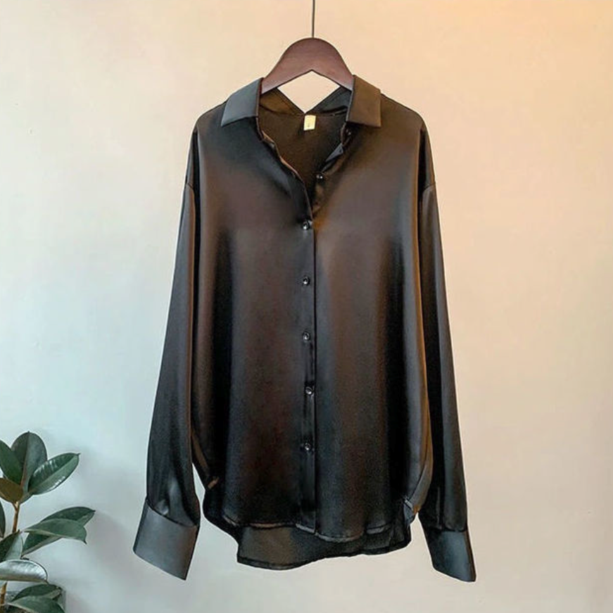 Satin Blouse with Long Sleeves and Classic Collar