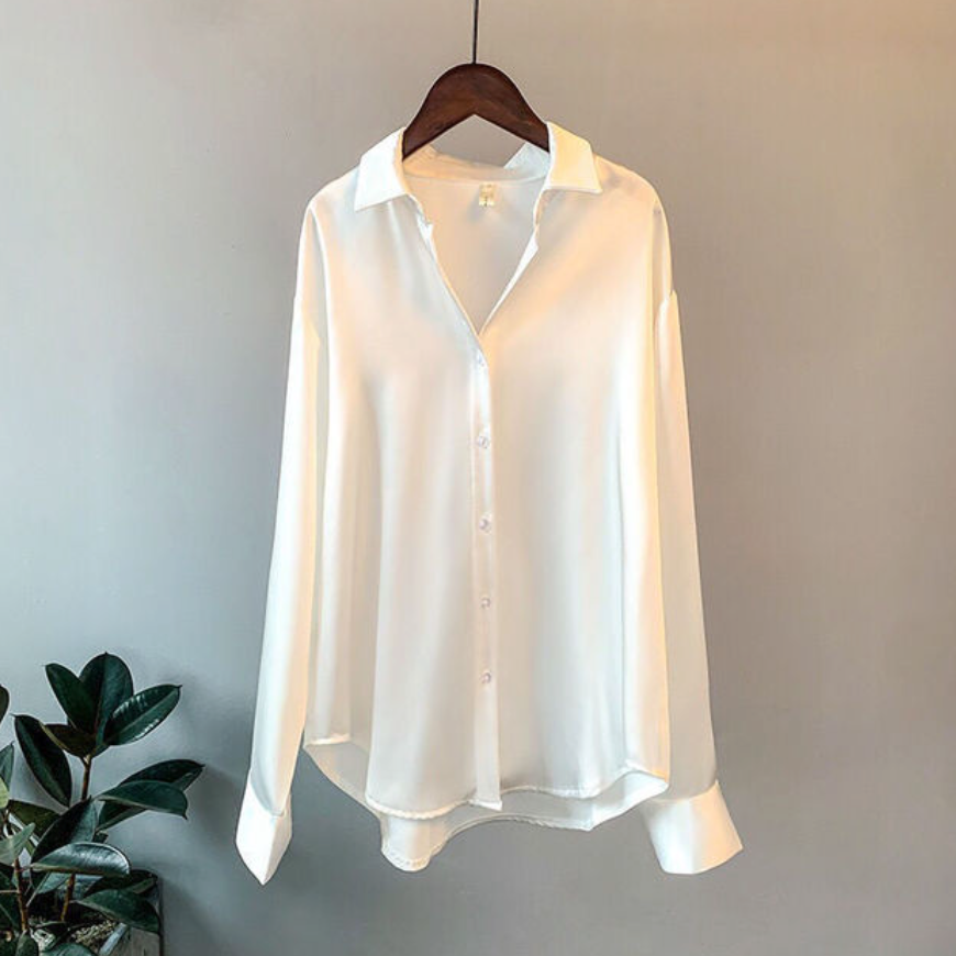 Satin Blouse with Long Sleeves and Classic Collar