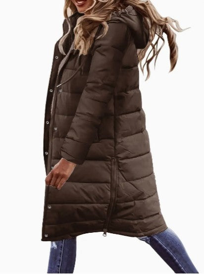 Women's Warm Padded Long Puffer Jacket with Hood