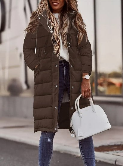 Women's Warm Padded Long Puffer Jacket with Hood
