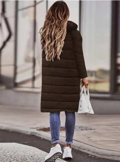 Women's Warm Padded Long Puffer Jacket with Hood