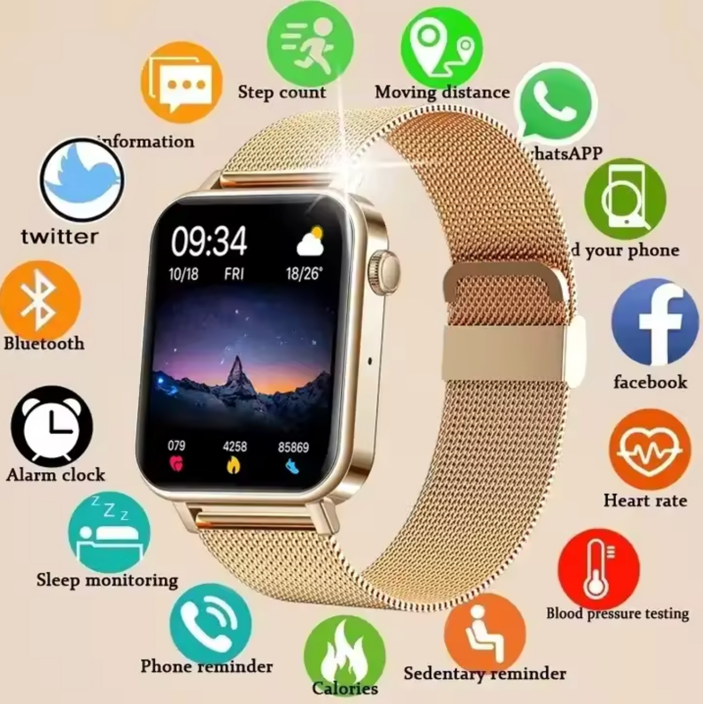 Elegante Smartwatch mit Gesundheits- und Aktivitätsüberwachung für Frauen – Aivee