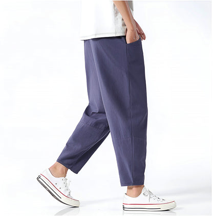 Pantalon court pour homme en coton et lin – Respirant, confortable et décontracté